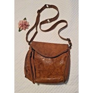 The Sak Silverlake? BROWN Bag Purse Crossbody Embossed Tooled Leather Fold Over